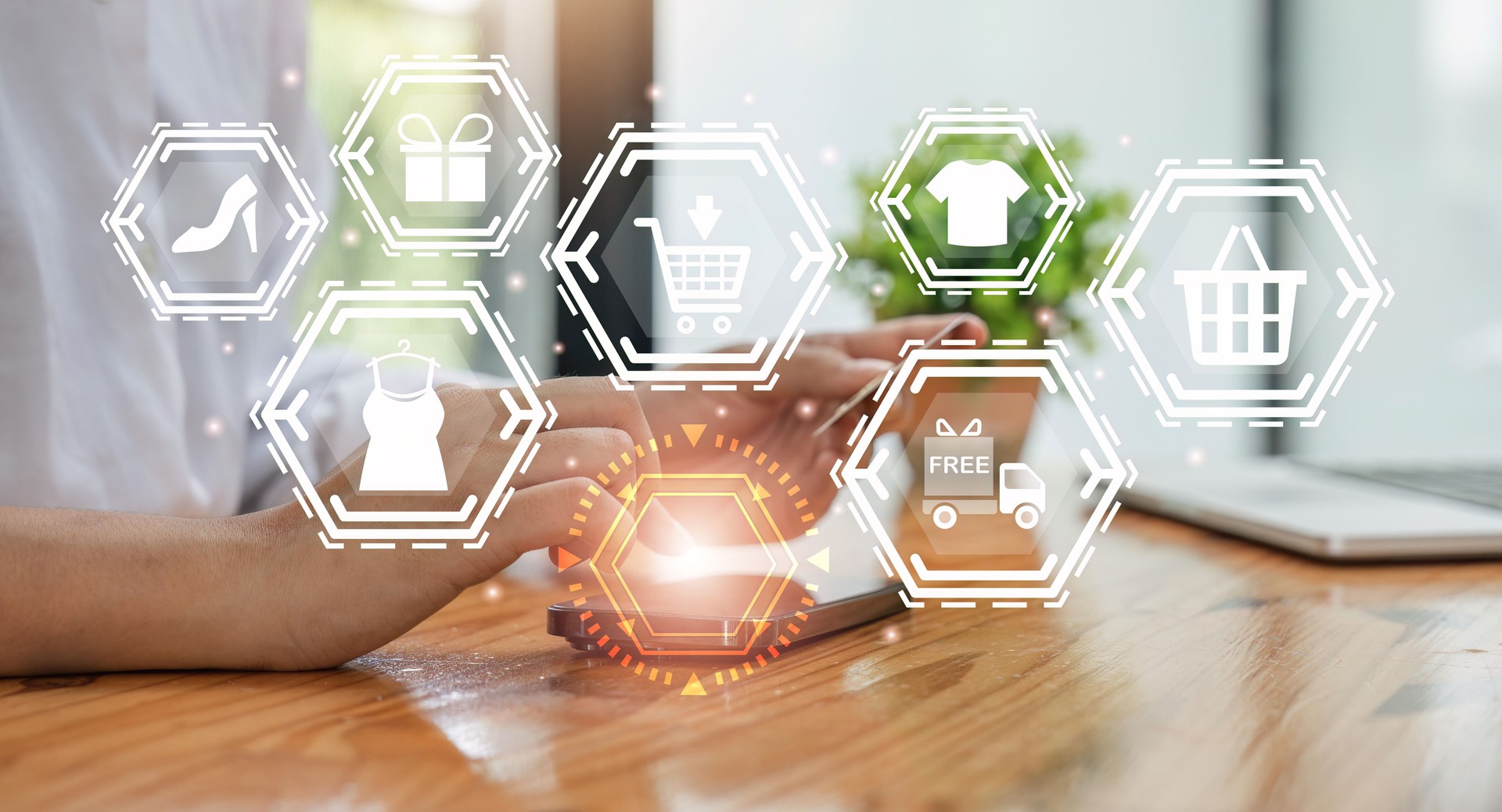 Business people use computer laptop for ordering online shopping on a shopping cart virtual screens. And online payment option or digital wallet online transaction and e-commerce technology concept