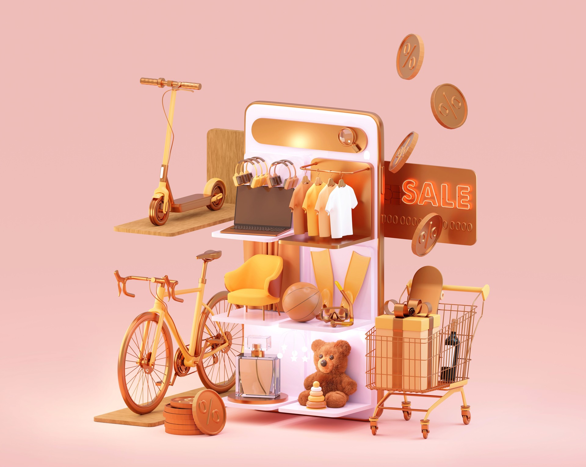 Shopping online with mobile application concept